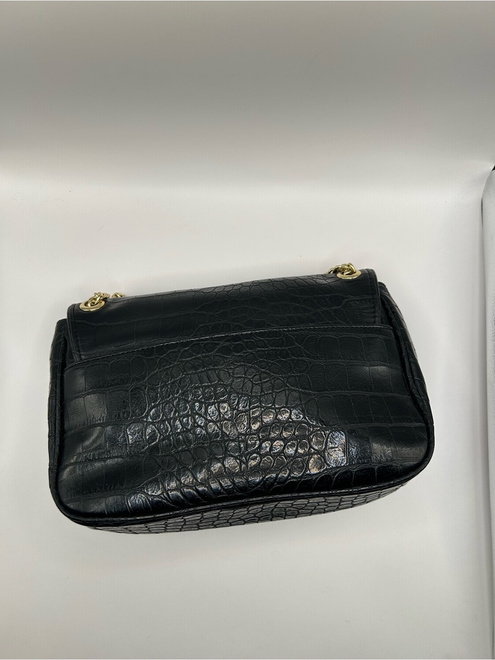 Anne Klein Black Croc-Embossed Shoulder Bag with Gold Chain - Picture 3 of 9